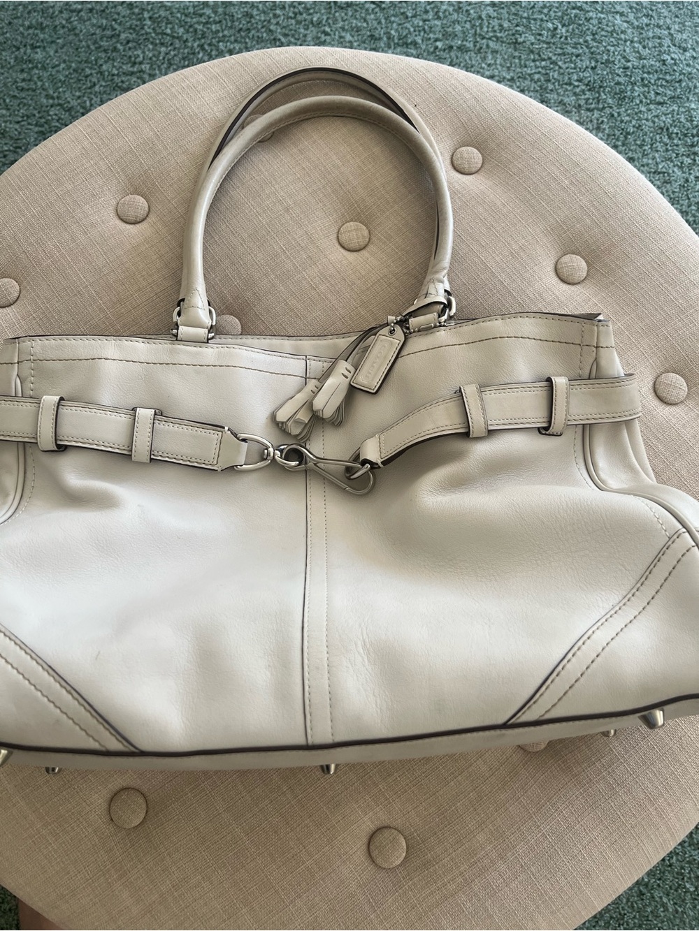 Coach Cream Leather Tote with Silver Hardware
